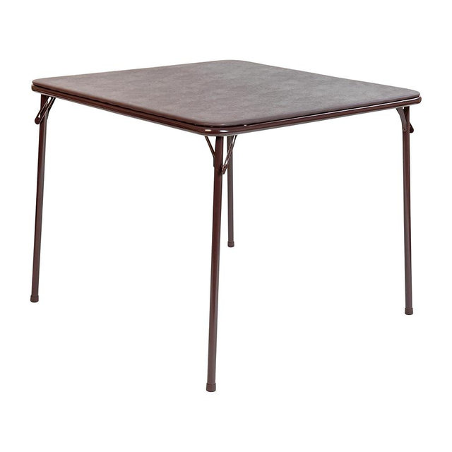 Flash Furniture Madelyn 33.5" Square Folding Multipurpose Card Table with Padded Vinyl Top, Portable Folding Game Table for 4 Players, Brown