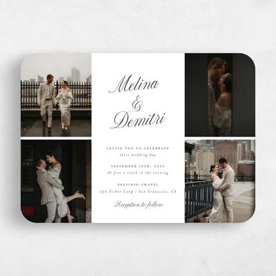 White Rounded Wedding Invitation - Mabel Multiphoto