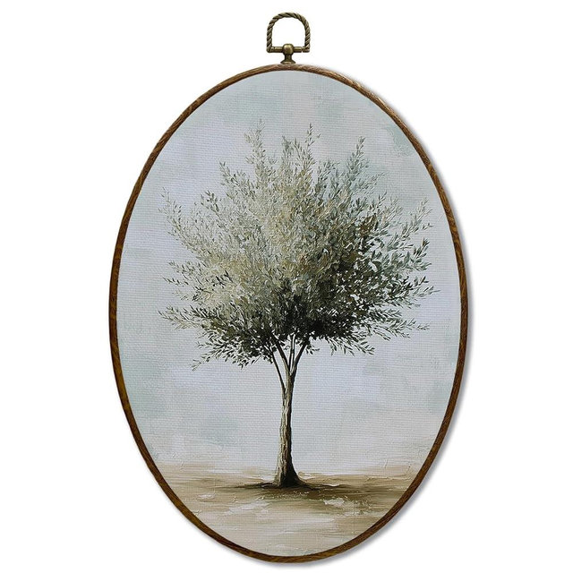 JQF Vintage Olive Tree of Peace Oval Wall Art, Modern Still Life Christian Canvas Wall Art, Bible Verse Botanical Framed Prints Hanging Decor for Church Home Bedroom Living Room, 8.5x11.5 Inch