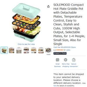 SOLEMOOD Compact Hot Plate Griddle Pot with Detachable Plates