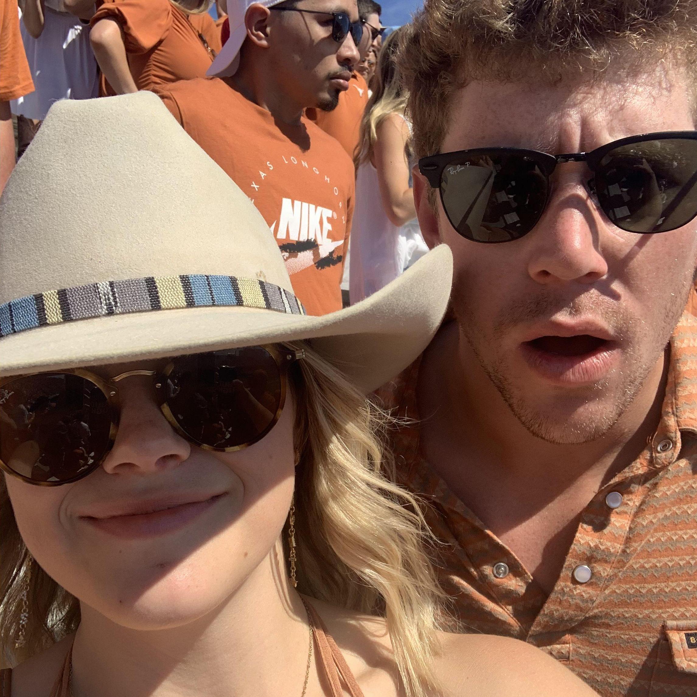 After many dates, Brooks asked Brooke to be his girlfriend after the TX-OU game in 2021. Yes, this is the only photo they have from that day!