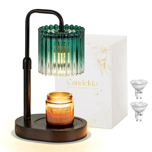 Candeldo Candle Warmer Lamp with Timer: Emerald Green Candle Warming Lamp with 2 Bulbs Height Adjustable Wax Melt Dimmable Bedroom Decor Christmas Gift for Women