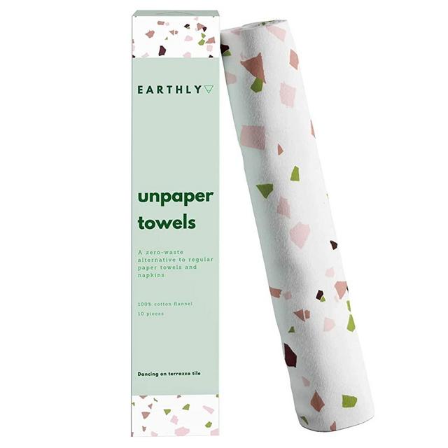 Earthly's Unpaper Towels Reusable Napkins - 100% Cotton Washable Cloth Paper Towel Alternative - Highly Absorbent and Long Lasting - Zero Waste for Sustainable Living (Terrazzo Pattern)