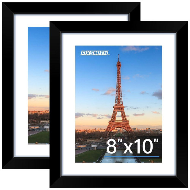 FIXSMITH 8x10 Picture Frame, Black Photo Frame with HD Plexiglass, Display Pictures 5x7 with Mat or 8x10 Without Mat, Picture Frames Collage for Tabletop or Wall Display, 2 Pack