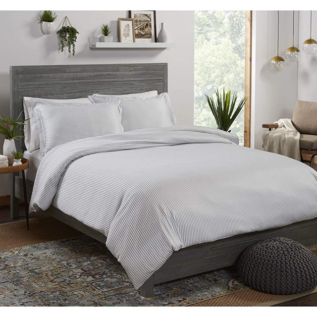 Pure Bamboo King Duvet Cover Set - 100% Organic Bamboo, Luxuriously Soft and Cooling - 3 Piece Set Includes 1 King Button Closure Duvet Cover with Ties, 2 Pillowcases (King, Stripes)