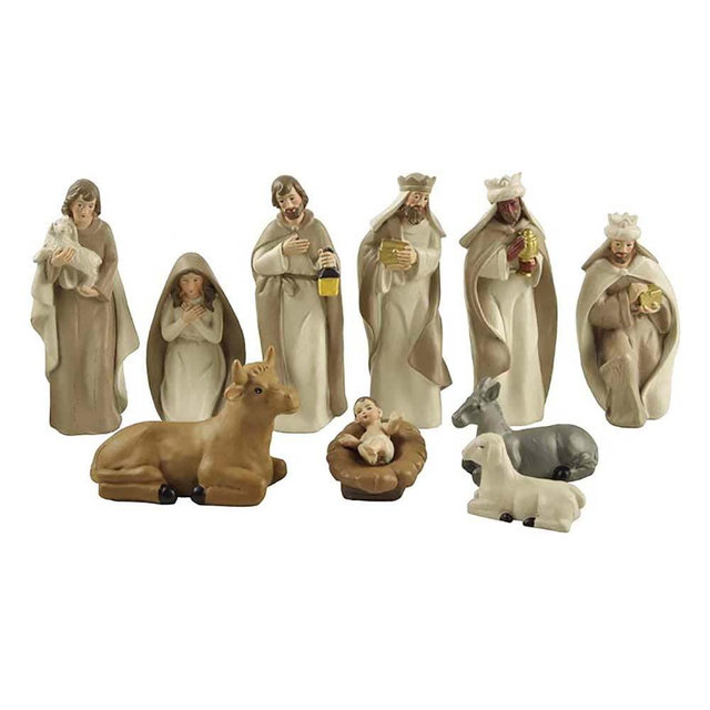 Artisan Flair Nativity Christmas Set Manger Scene - 10pcs Hand-Painted Nativity Figurines - Indoor Home Decor, Resin, 4.5 Inch Tall, White
