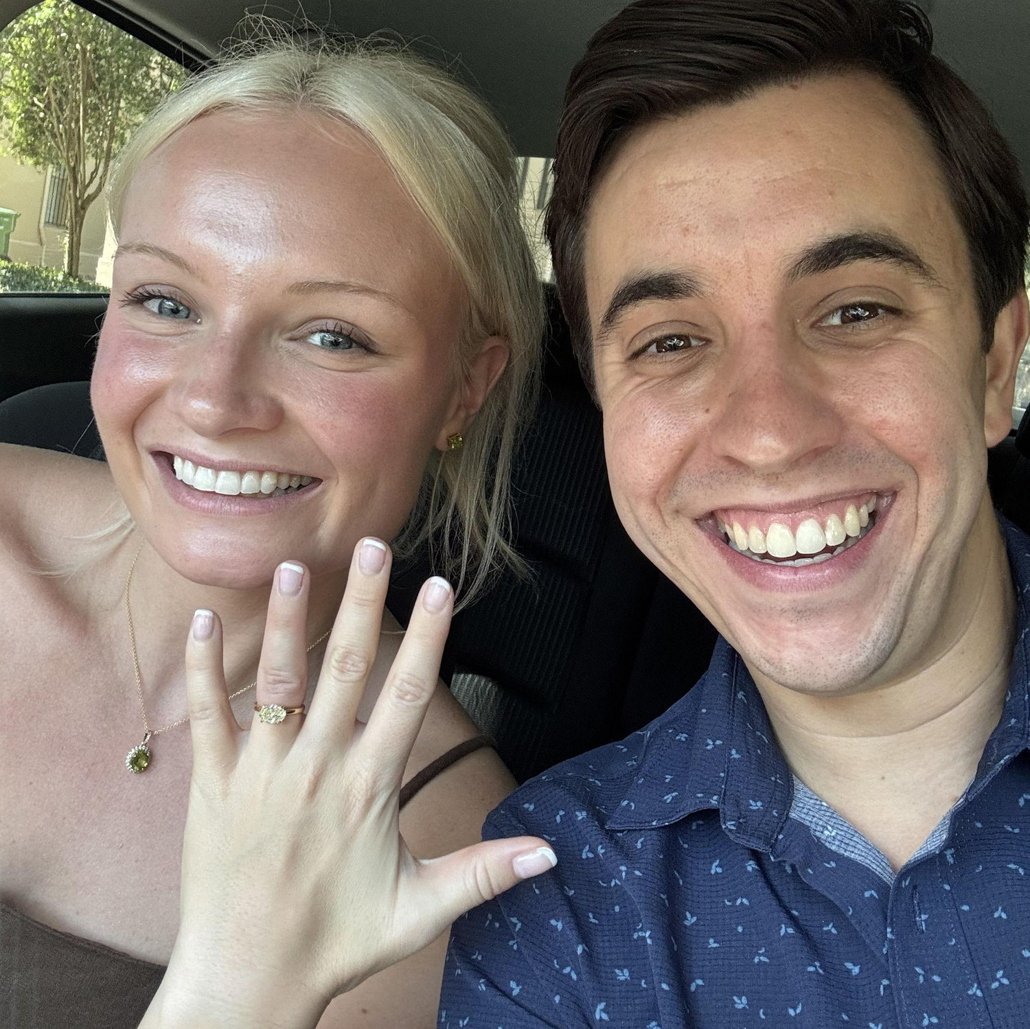 In the McDonald's parking lot after the engagement. Still in shock and needed a Diet Coke urgently!