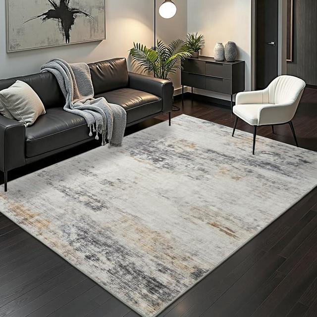 Toneed Abstract Area Rug 5x8 Modern Washable Rug Soft Non Slip Rug Low Pile for Bedroom Living Room Dining Room Grey/Brown
