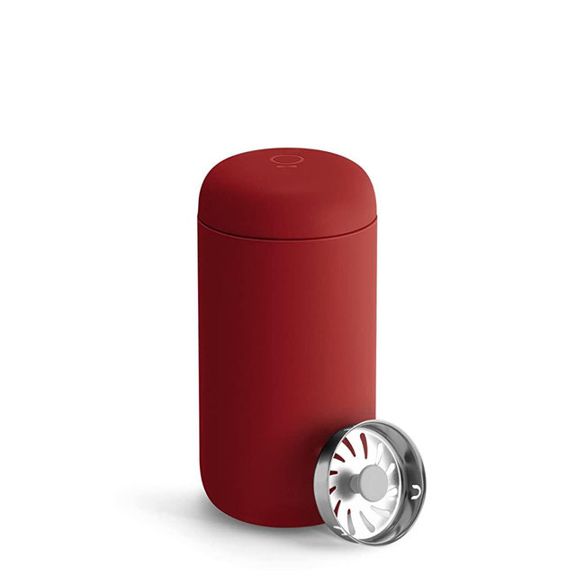 Fellow 12 oz Carter Move Travel Mug - Vacuum-Insulated Stainless Steel Travel Coffee Mug - Coffee Tumbler with Ceramic Interior and Splash Guard - Red