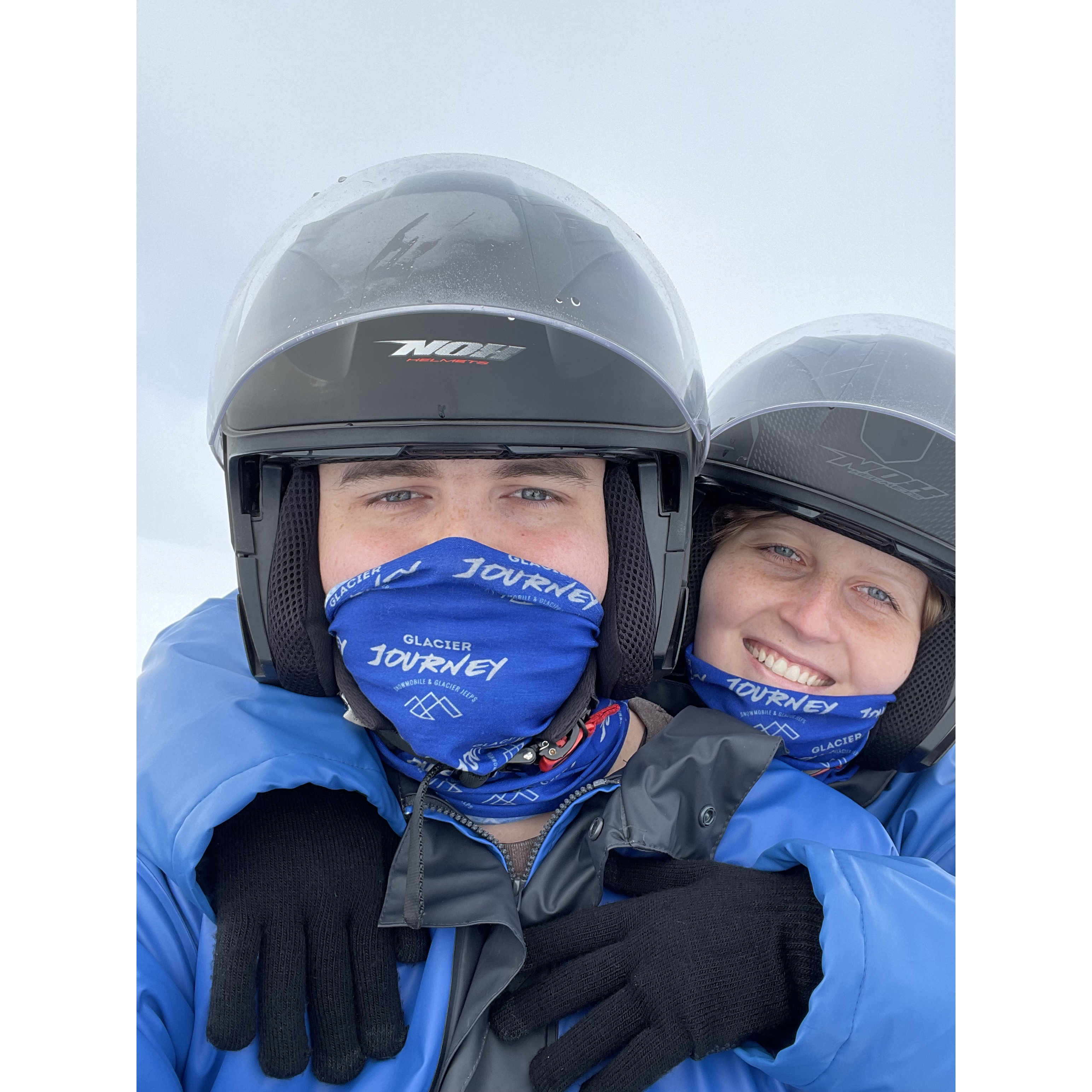 Adam and Amanda went snowmobiling on a glacier in Iceland.