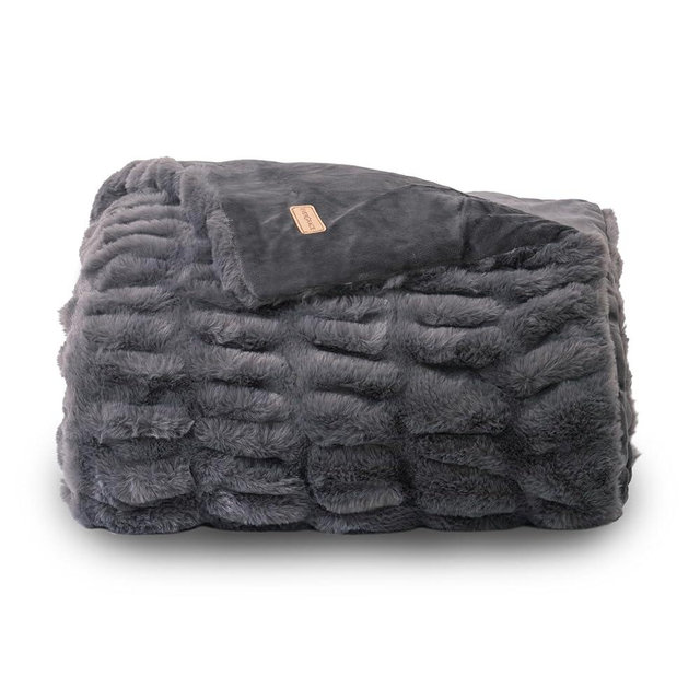 EVERGRACE Luxurious Soft Faux Rabbit Fur Throw Blanket, Cozy Fuzzy Plush Warm Throws for Couch Bed Sofa Chair Decor, Ruched Bubble Fluffy Blanket with Reversible Velvet, 50" x 60", Charcoal Gray