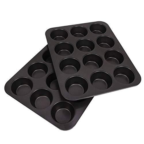 CHEFMADE 12 Cups Muffin Pan Set, 2 Packs Bakeware Non-Stick Cupcake Baking Pan Heavy Duty Carbon Steel Pan Muffin Tins Standard Baking Mold for Cakes, Bread FDA Approved
