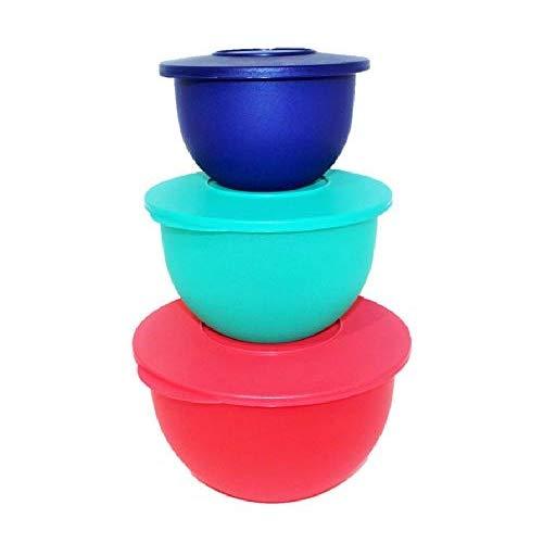 Tupperware Set of 3 Impressions Classic Nesting Bowls in 5.5, 10 & 18 Cup Sizes - Tokyo Blue, Parrotfish, Emberglow