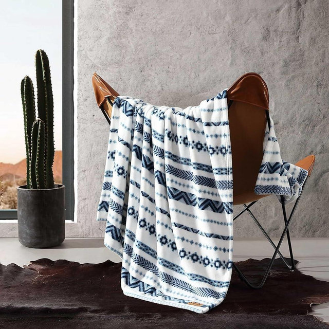 Wrangler - Throw Blanket, Soft Plush Fleece Bedding, Western Decor for Bed or Couch (Diamond Trail Blue, 50" x 60")