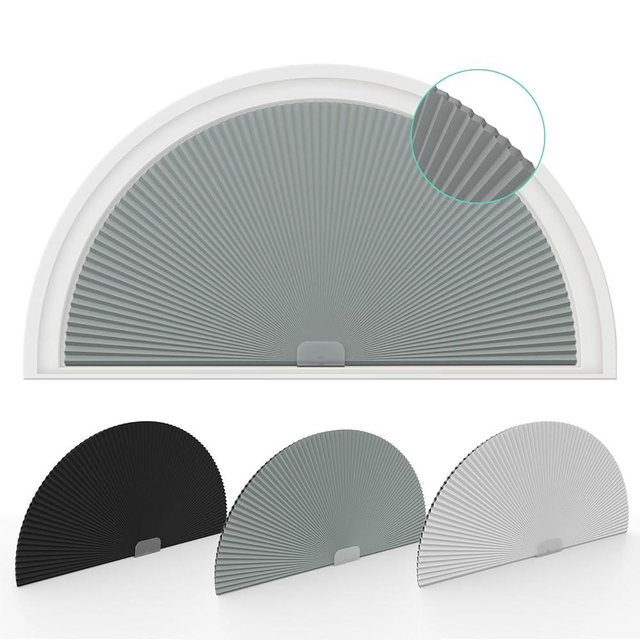 Changshade Arch Window Shades Blackout,Half Moon(Radius: 24") Blackout Pleated Window Shades, Half Circle No Drill Cellular Shades for Windows, Easy Cut and Install