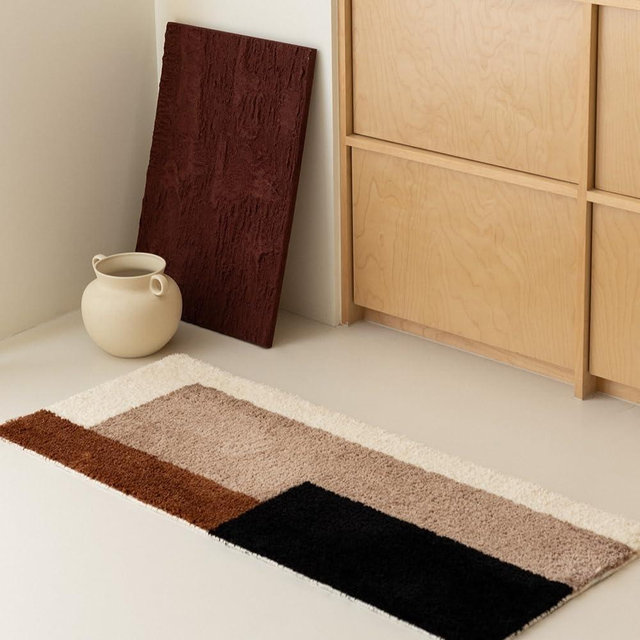 WENSHUO Waffle Shaggy Tufted Rug（Brown,Microfiber Absorbent Non-Slip Throw Rug,TPR Non-Slip Bottom（43.31" L × 17.72" W）