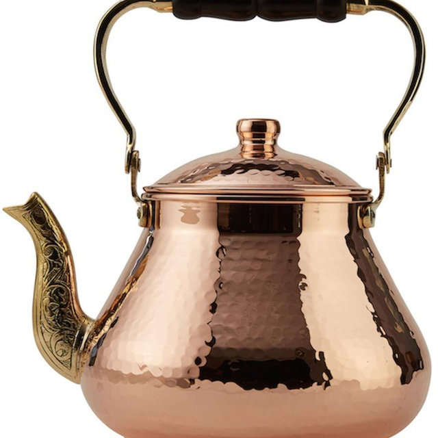 DEMMEX 2019 Heavy Gauge 1mm Thick Natural Handmade Turkish Copper Tea Pot Kettle Stovetop Teapot, LARGE 3.1 Qt - 2.75lb (Hammered Copper)