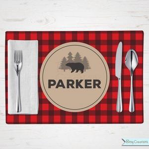 Children's Placemat - Lumberjack Bear Placemat - Personalized with Child's Name - Custom Placemat
