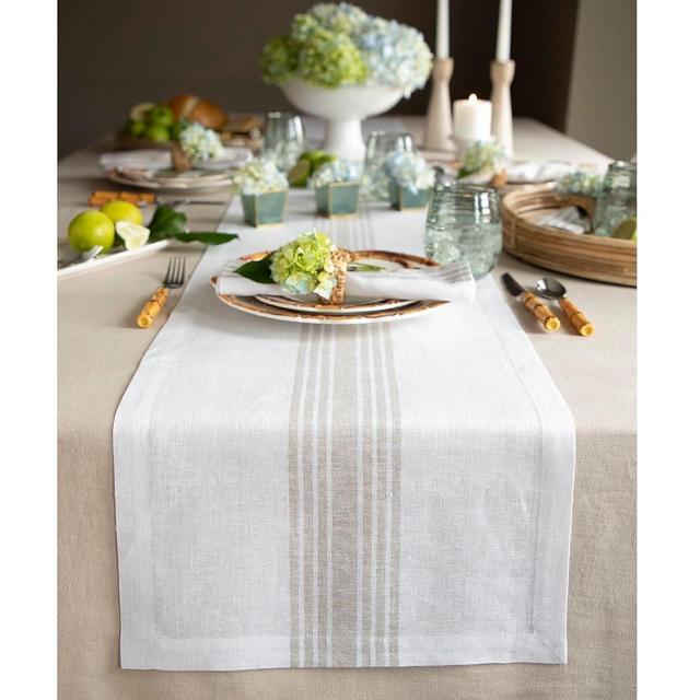 Solino Home Farmhouse Stripe Linen Table Runner 72 inches Long – 100% Pure Linen 14 x 72 Inch Table Runner, Natural and White – Dresser Scarf Dining Table Runner for Spring, Summer