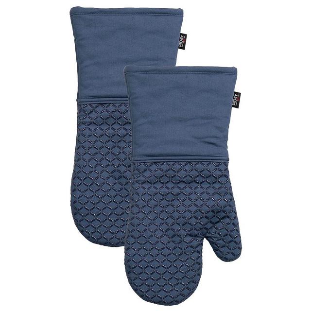 All-Clad Premium Ogee Silicone Printed Oven Mitt: Heat Resistant to 500 Degrees - 100% Cotton and Silicone, 14"x7" Oven Mitt for Kitchen and Barbeque, 2-Pack, Indigo