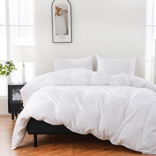 Overket 100% Organic Cotton Duvet Cover Queen Size Luxury 400 Thread Count Duvet Cover Queen Size Sateen Comforter Cover Soft and Breathable & Cooling Bedding Set 3 Piece（White，Queen）