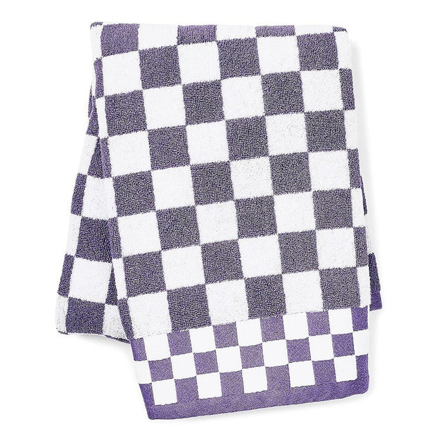 MACKENZIE-CHILDS Cotton Bath Towel, Cute Decorative Bathroom Towel, Purple-and-White Plum Check