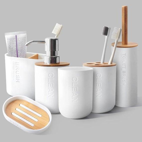 White bamboo complete bathroom set