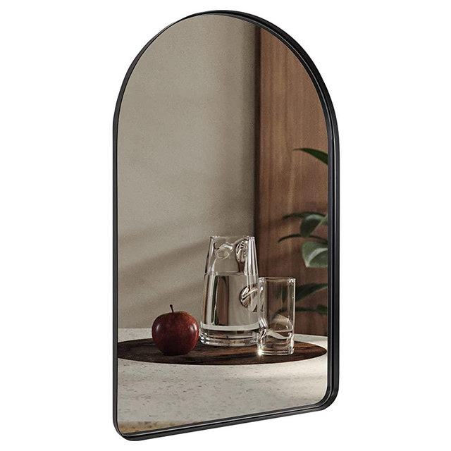 ANDY STAR Arched Mirror, 22" x 35" Black Bathroom Mirror in Stainless Steel Metal Frame, Arch Top Rounded Corner 1" Deep Set Design Wall Mount Hangs Vertical