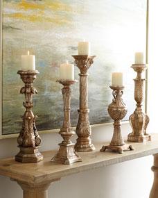 Five Opulent Silver-Washed Candlesticks