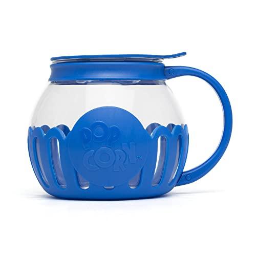 Ecolution Original Microwave Micro-Pop Popcorn Popper, Borosilicate Glass, 3-in-1 Silicone Lid, Dishwasher Safe, BPA Free, 1.5 Quart - Snack Size, Blue