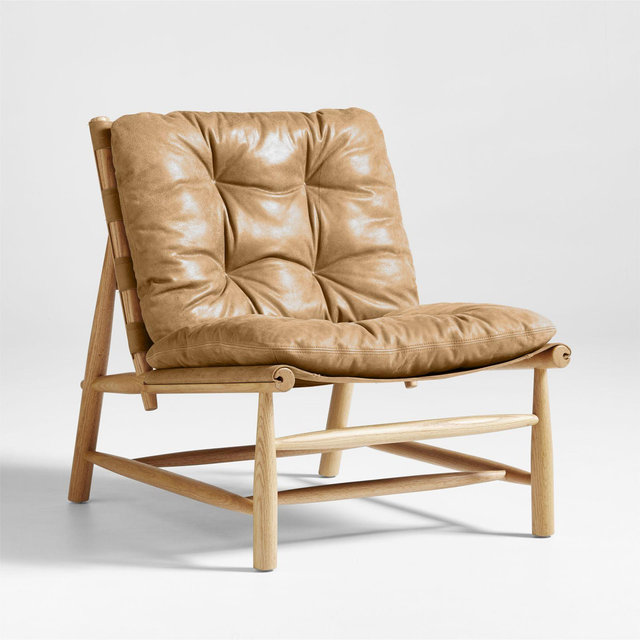 Henning Wood and Leather Accent Chair