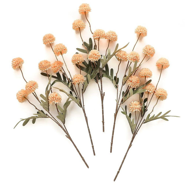 Floroom 5pcs Apricot Peach Faux Silk Mums Artificial Flowers, Bulk Fake Small Mini Chrysanthemums with Stems for DIY Wedding Centerpieces Floral Arrangements Vase Fillers Home Decorations