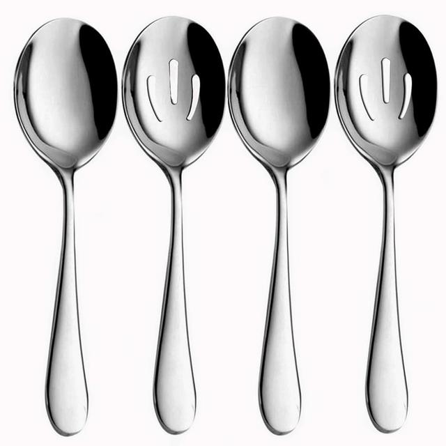 AYFDISHS 4-Piece Serving Spoons Set - Includes 2 Serving Spoons and 2 Slotted Spoons, Large Cutlery for Catering Buffet, Mirror Polished, Dishwasher Safe, 8.6 Inches