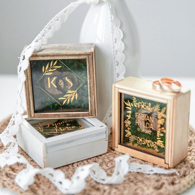 Engagement Wedding Ring Box Ring Bearer Box Wood Proposal Ring Box Wedding Ring Holder Rustic Wedding Fall Mountain Wedding Moss Decor