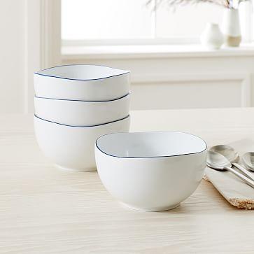 Organic Rimmed Porcelain Cereal Bowls (Set of 4) - True Blue
