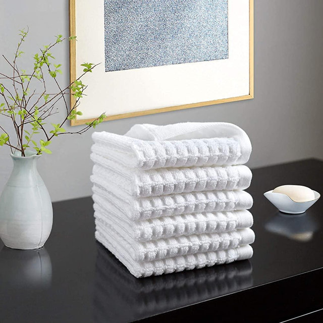 DKNY Quick Dry 100% Cotton Towels, 6 Pack Washcloths - 12 x12, White