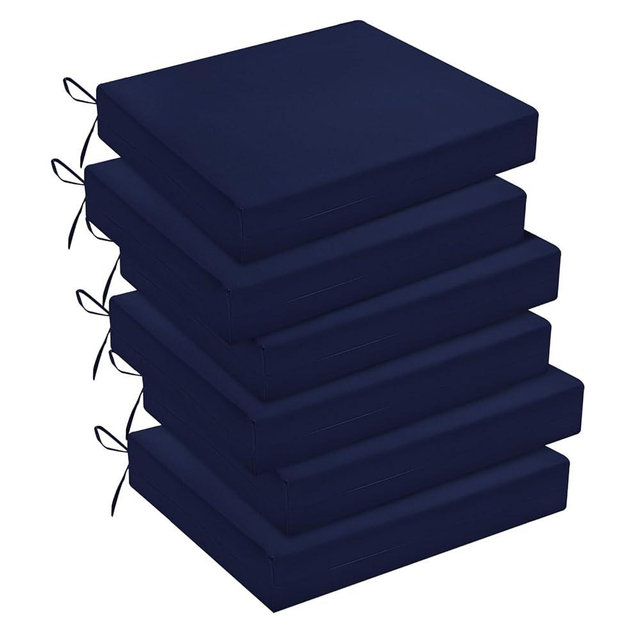 downluxe Outdoor Chair Cushions Set of 6 for Patio Furniture, Water-Resistant Square Corner Patio Chair Cushions with Ties, High Density Foam Outdoor Seat Cushion, 18.5" X 16" X 3", Navy