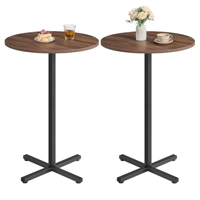 VASAGLE Round Cocktail Table, Set of 2, High Top Bar Pub Table with Metal Frame and Cross Base, for 2-3 People, Modern, Easy to Assemble, 23.6 x 41.1 Inches, Natural Walnut ULBT362K01