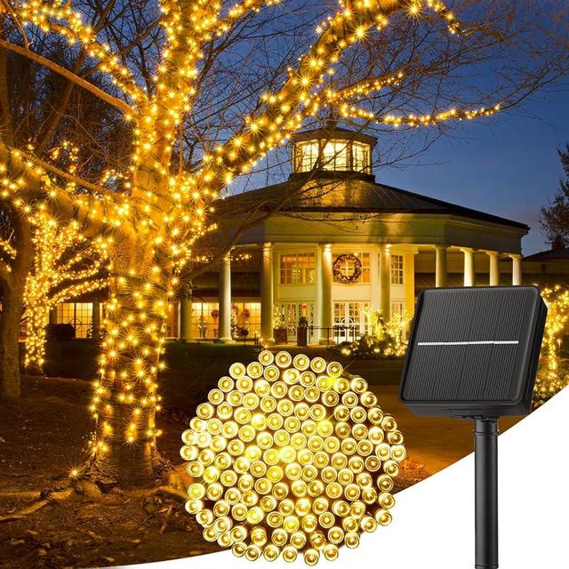 Minetom Solar String Lights Outdoor - 40FT 100 LED String Lights Solar Powered with 8 Lighting Modes, IP65 Waterproof Patio Lights, Solar Lights for Outside Tree Balcony Gazebo Party, Warm White