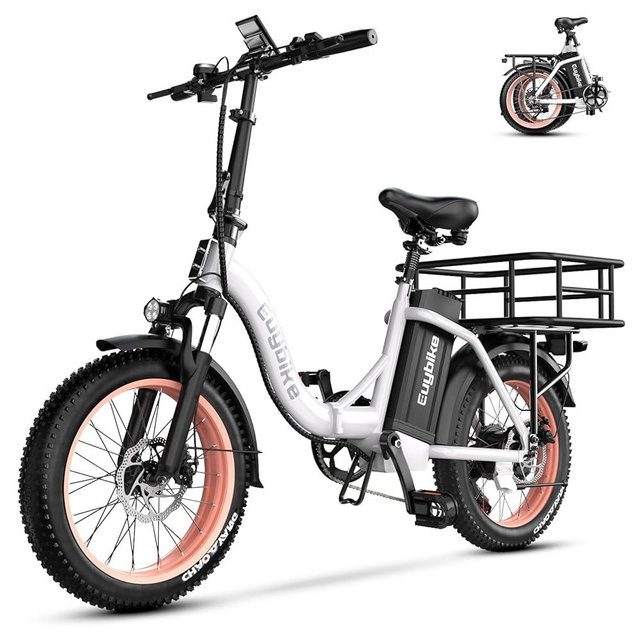 EUYBIKE Folding Electric Bike for Adults with Peak 1000W Motor, 48V 20AH Battery up to 80 Miles, 20" Fat Tire All Terrain Ebike, Front Suspension 7-Speed Commuter E Bike, Step-Thru, UL Certified