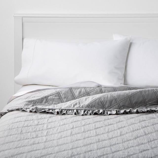 Full/Queen Vintage Washed Ruffle Quilt Light Gray - Threshold™