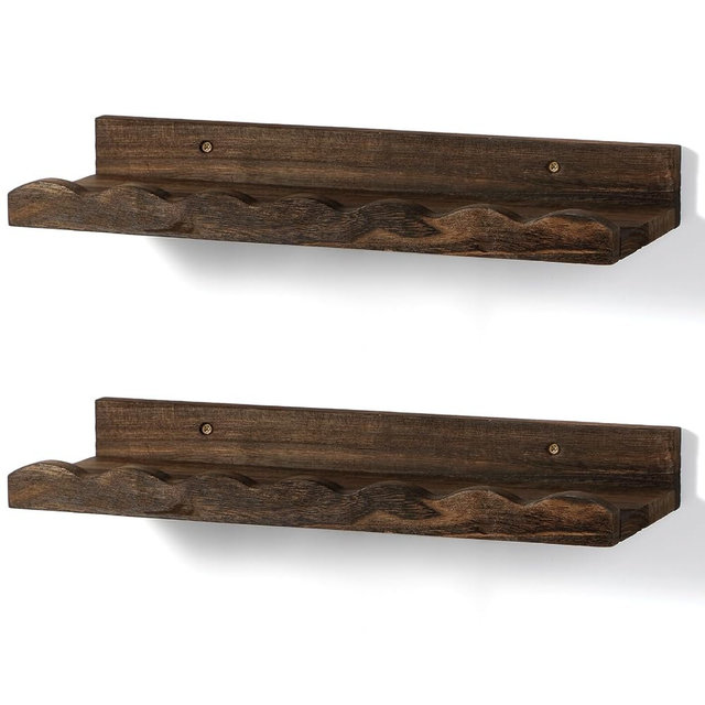 Suzile 2 Pcs Scalloped Shelves Wall Floating Shelves Set for Room, Bathroom, Bedroom, Cute Room Decor Aesthetic and Books, Toys, Photo Frames Storage(16.5",Carbonized Brown)