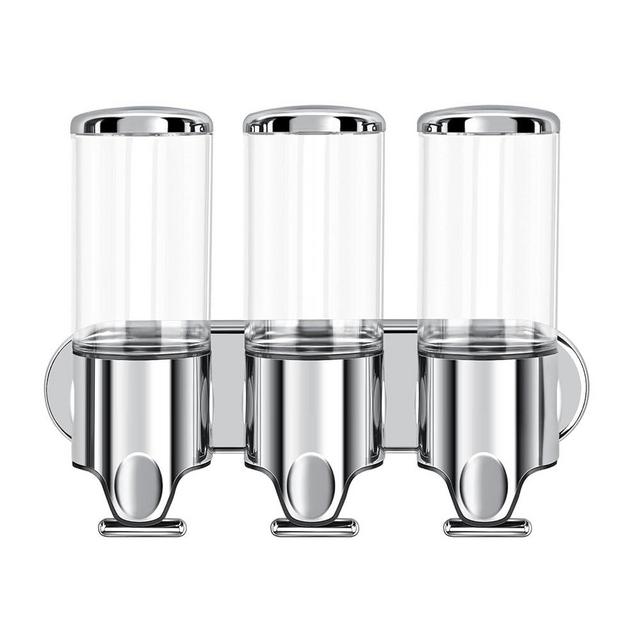 Shampoo and Conditioner Dispenser Wall-Mounted – 3-Chamber Shower Soap Dispenser, No-Drill Installation, 1500ML Total Capacity with Visible Window for Bathroom, Hotel, or Kitchen