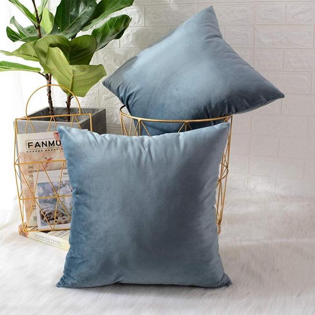 MERNETTE Pack of 2, Velvet Soft Decorative Square Throw Pillow Cover Cushion Covers Pillow case, Home Decor Decorations for Sofa Couch Bed Chair 18x18 Inch/45x45 cm (Grey Light Blue)