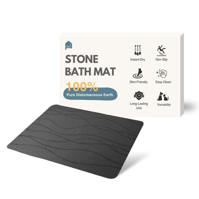MIRA HOME Stone Bath Mat, Non-Slip Diatomaceous Earth Shower Mat, Fast Drying Diatomite Stone Bath Mat, Highly Absorbent, Odorless, Easy to Clean (Stripe Dark Grey)
