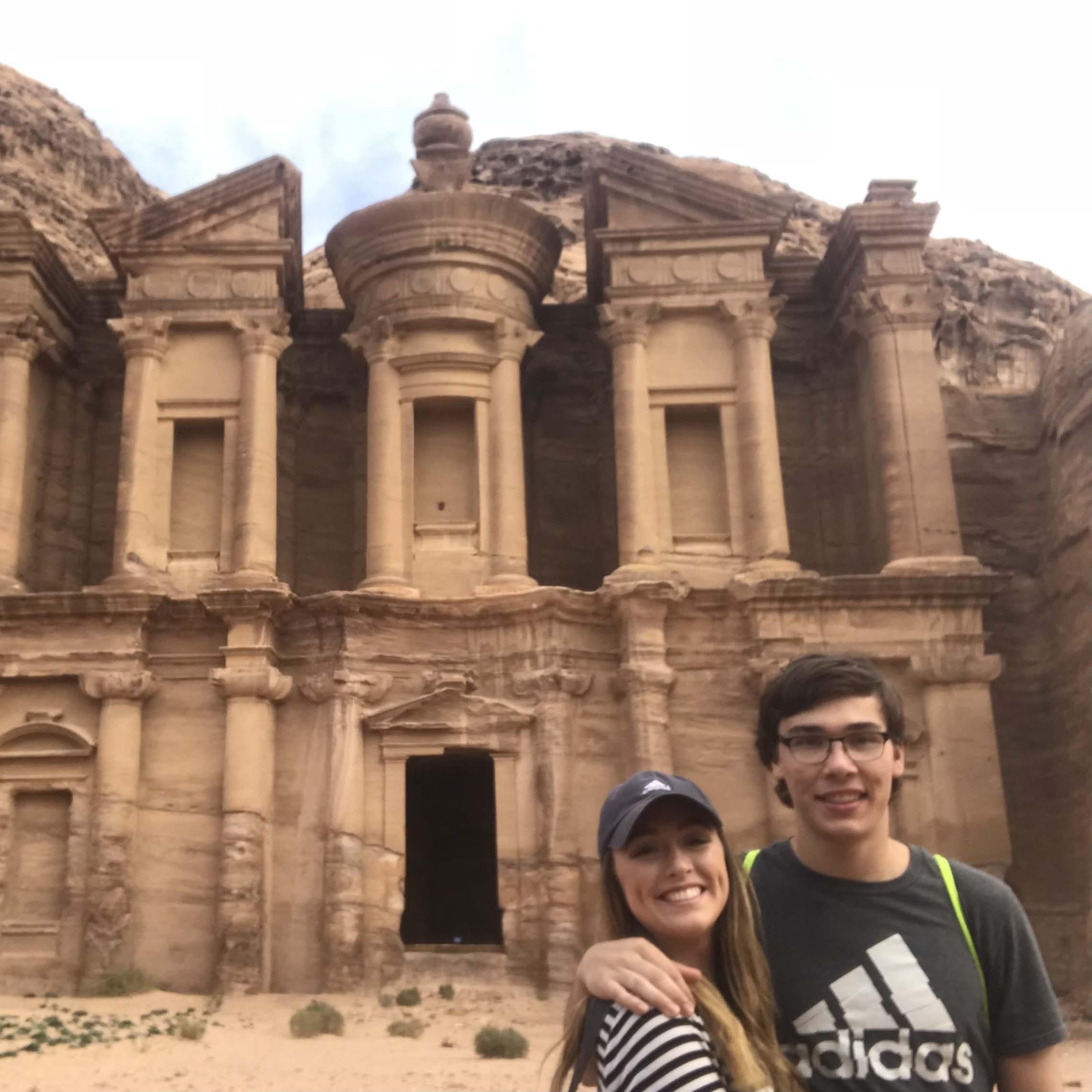 The photo was taken after a long hike to get to the stone carved monastery in Petra, Jordan.