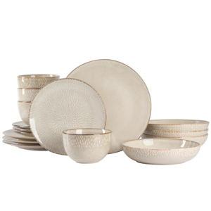 Gibson Elite Matisse 16-Piece Reactive Stoneware Double Bowl Dinnerware Set (TAUPE)