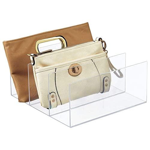 mDesign Plastic Divided Purse Organizer for Closets, Bedrooms, Dressers - Closet Storage Solution for, Purses, Clutches, Wallets, Accessories - 3 Sections - Clear