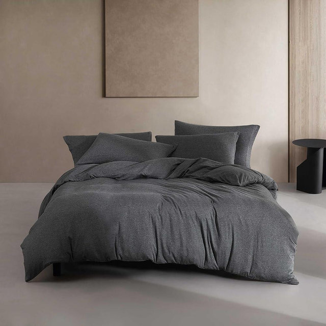 Calvin Klein - Queen Duvet Cover Set, Luxuriously Soft Home Decor, Modern Cotton Melange Jersey Bedding, Ideal Valentine's Day Gifts (Gunmetal Grey Heather, Queen)