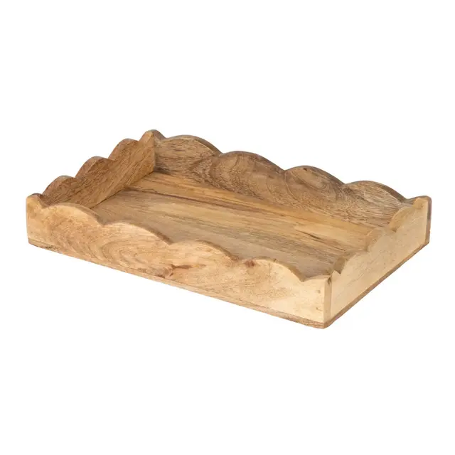Storied Home Mango Wood Scalloped Tray, Natural